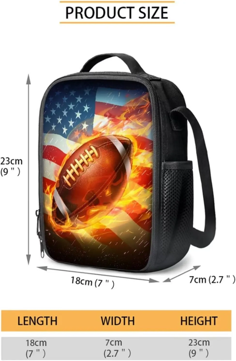 American Flag Football Patriot Large School Backpack for Teen Boys 3-Piece School Bags Set with Lunchbox Pencil Case Independence Day 14-16 Kids Large Book Bag July 4 Backpacks