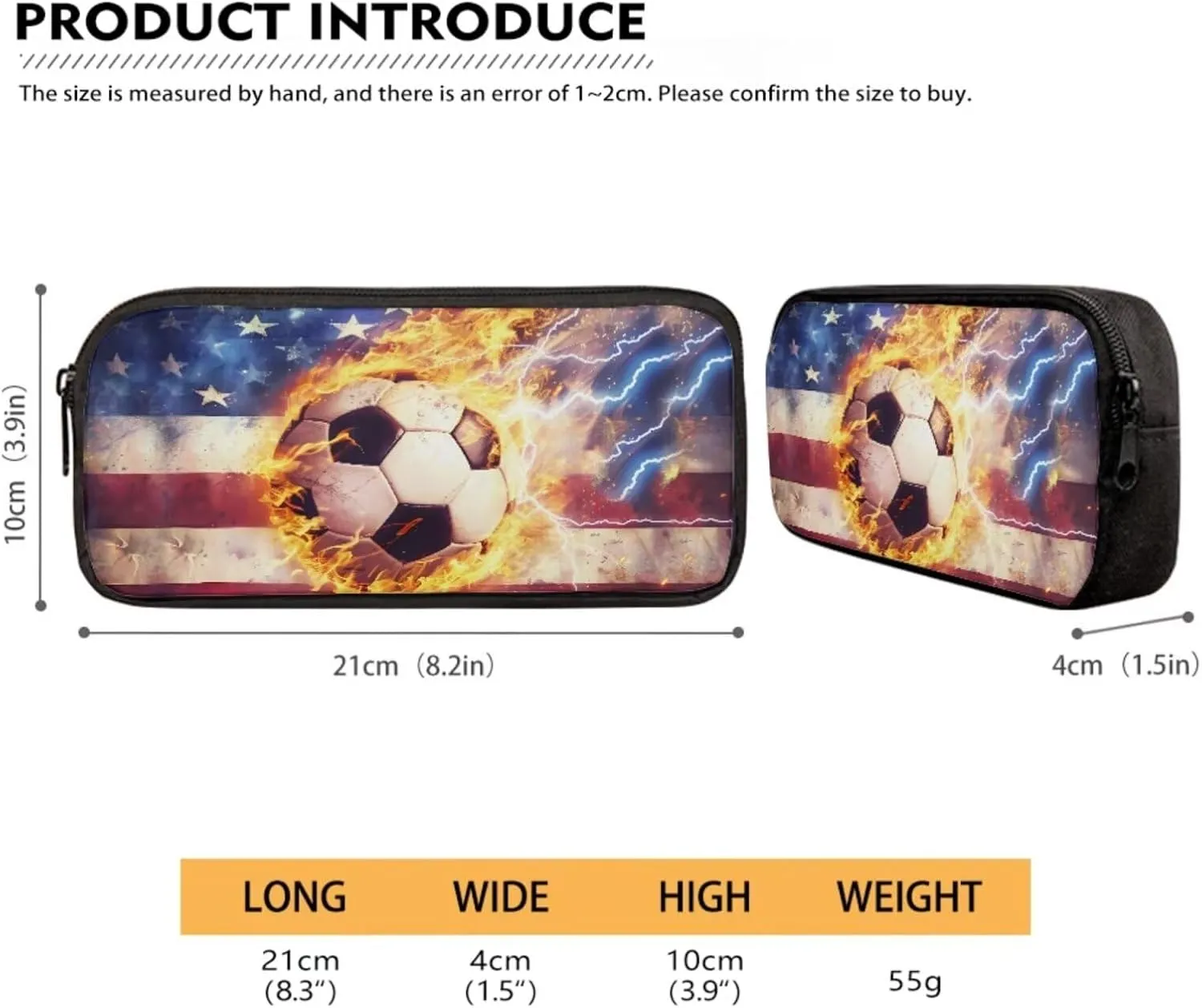 American Flag Soccer Patriotic Kids Bookbag and Lunch Box Set Boys School Backpack with Pencil Case Independence Day 4th of July Teen Camping Book Bags Flame Print Daypack Laptop Backpacks