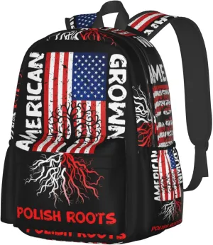 American Grown Polish Roots Polish Heritage Laptop Backpack Work Travel Backpacks Business Rucksack Casual Outdoor Daypack with Adjustable Strap Bags for Sports Office Gym Hiking