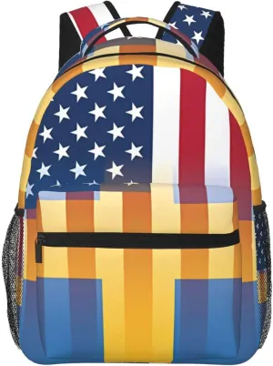 American Swedish Sweden Flag Backpack Double Shoulder Bag 15 Inch Laptop Bagpack for Hiking Work Camping Travel