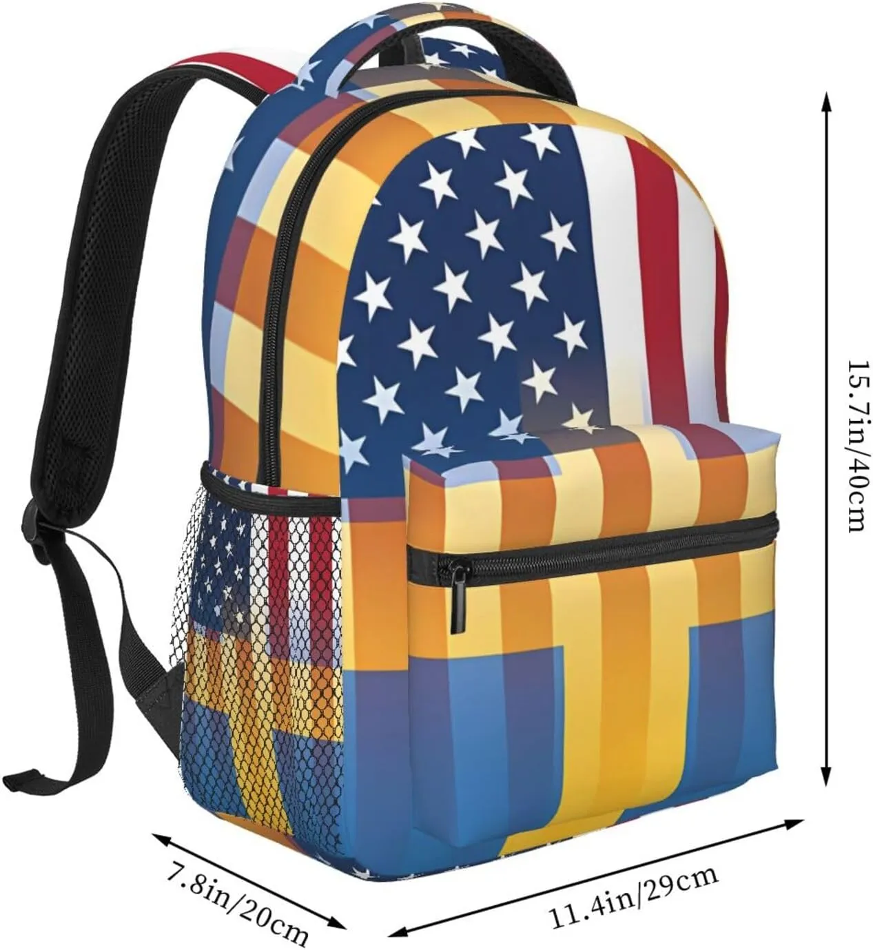 American Swedish Sweden Flag Backpack Double Shoulder Bag 15 Inch Laptop Bagpack for Hiking Work Camping Travel