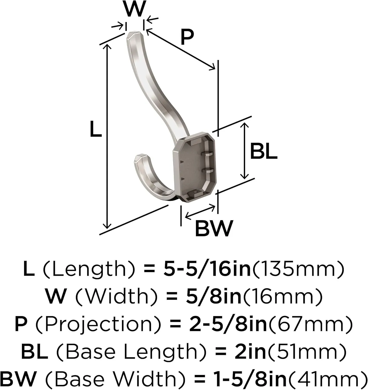 Amerock HBX36693PN | Granlyn Double Prong Decorative Wall Hook | Polished Nickel Hook for Coats, Hats, Backpacks, Bags | Hooks for Bathroom, Bedroom, Closet, Entryway, Laundry Room, Office