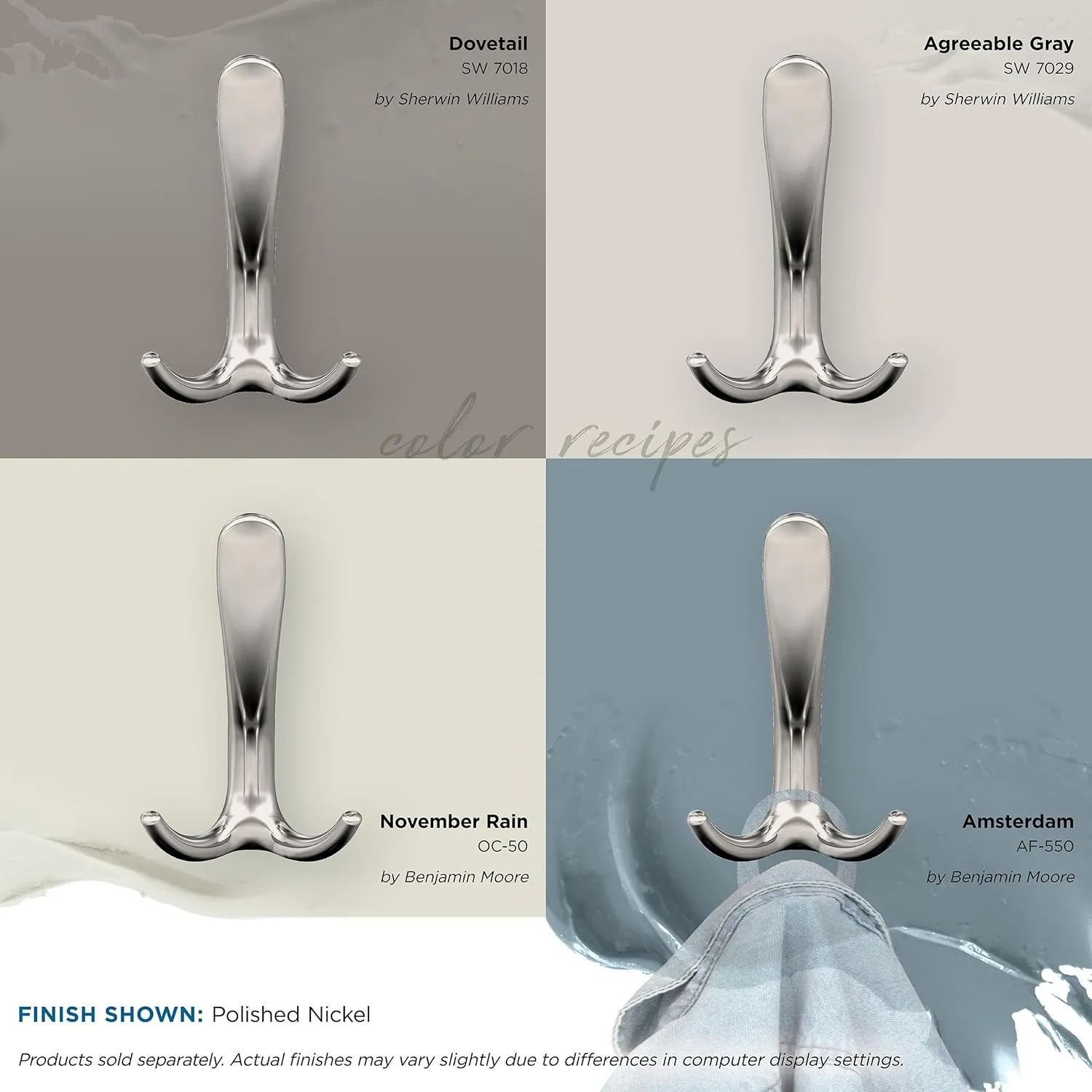 Amerock HBX37013PN | Finesse Triple Prong Decorative Wall Hook | Polished Nickel Hook for Coats, Hats, Backpacks, Bags | Hooks for Bathroom, Bedroom, Closet, Entryway, Laundry Room, Office