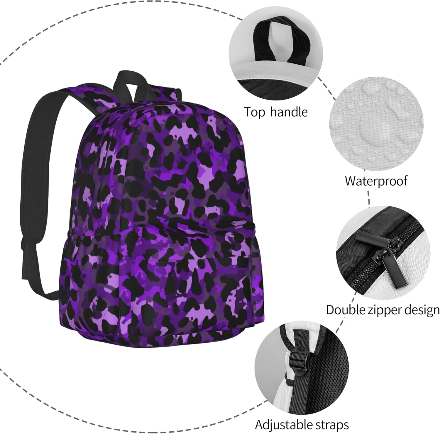 AMRANDOM Backpack Bookbag Purple Cheetah Leopard Print Laptop Backpacks Multipurpose Daypack for Men Women Travel Hiking