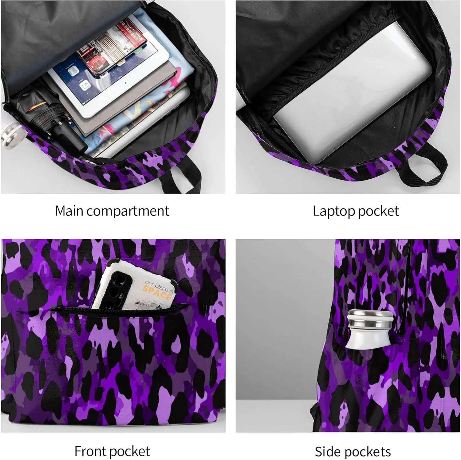 AMRANDOM Backpack Bookbag Purple Cheetah Leopard Print Laptop Backpacks Multipurpose Daypack for Men Women Travel Hiking