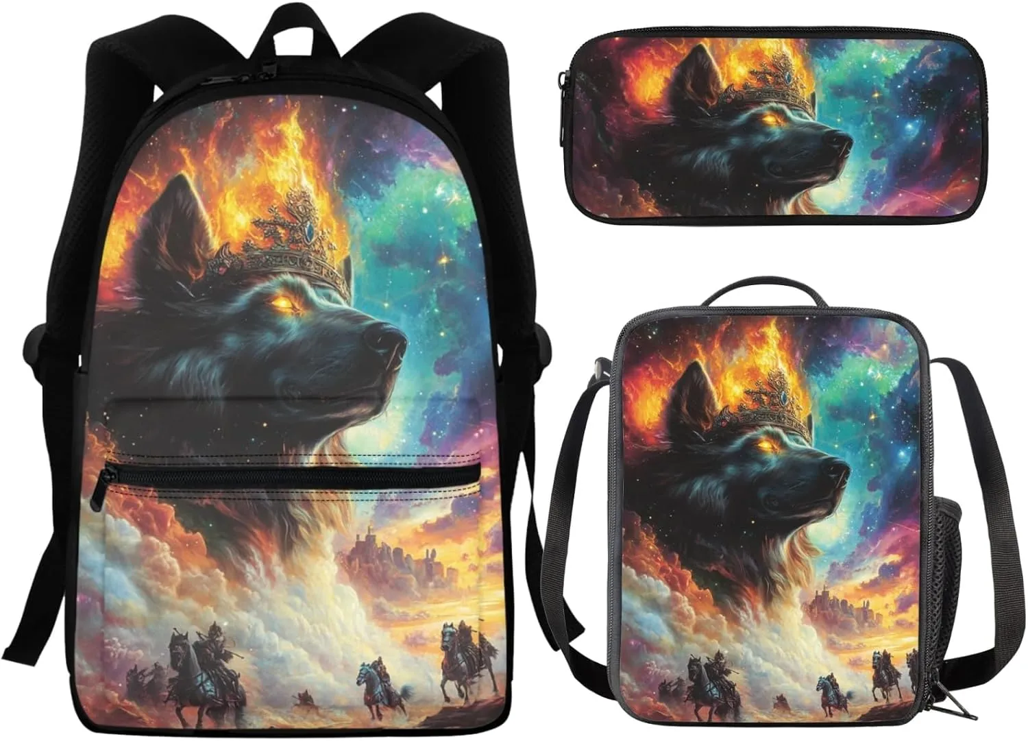 AmzPrint 3 Pcs Backpack Set For Boys Finnish Lapphund Dog School Backpacks Matching Lunch Bag Pencil Bag Back To School Gift