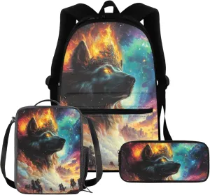 AmzPrint 3 Pcs Backpack Set For Boys Finnish Lapphund Dog School Backpacks Matching Lunch Bag Pencil Bag Back To School Gift