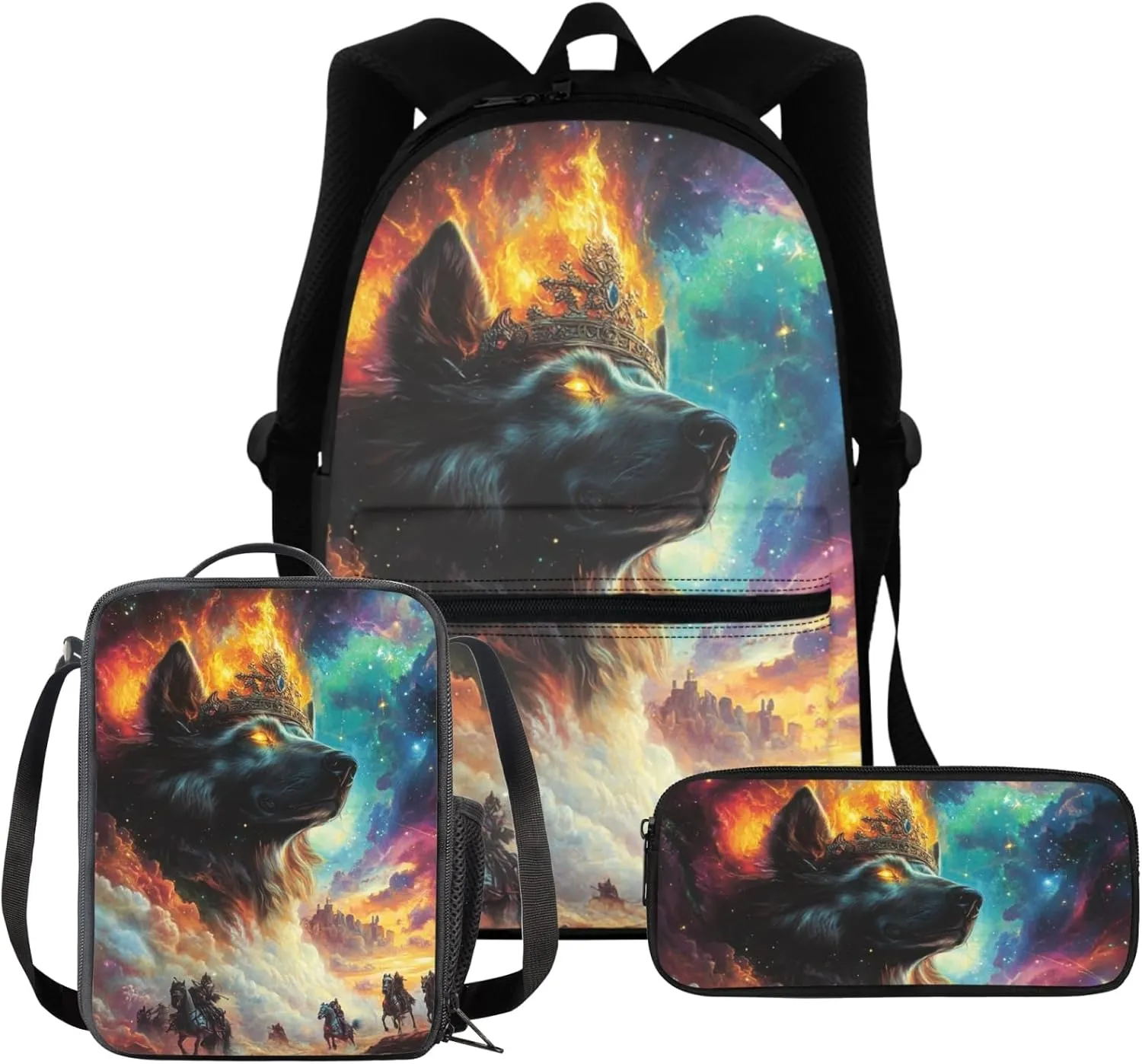AmzPrint 3 Pcs Backpack Set For Boys Finnish Lapphund Dog School Backpacks Matching Lunch Bag Pencil Bag Back To School Gift