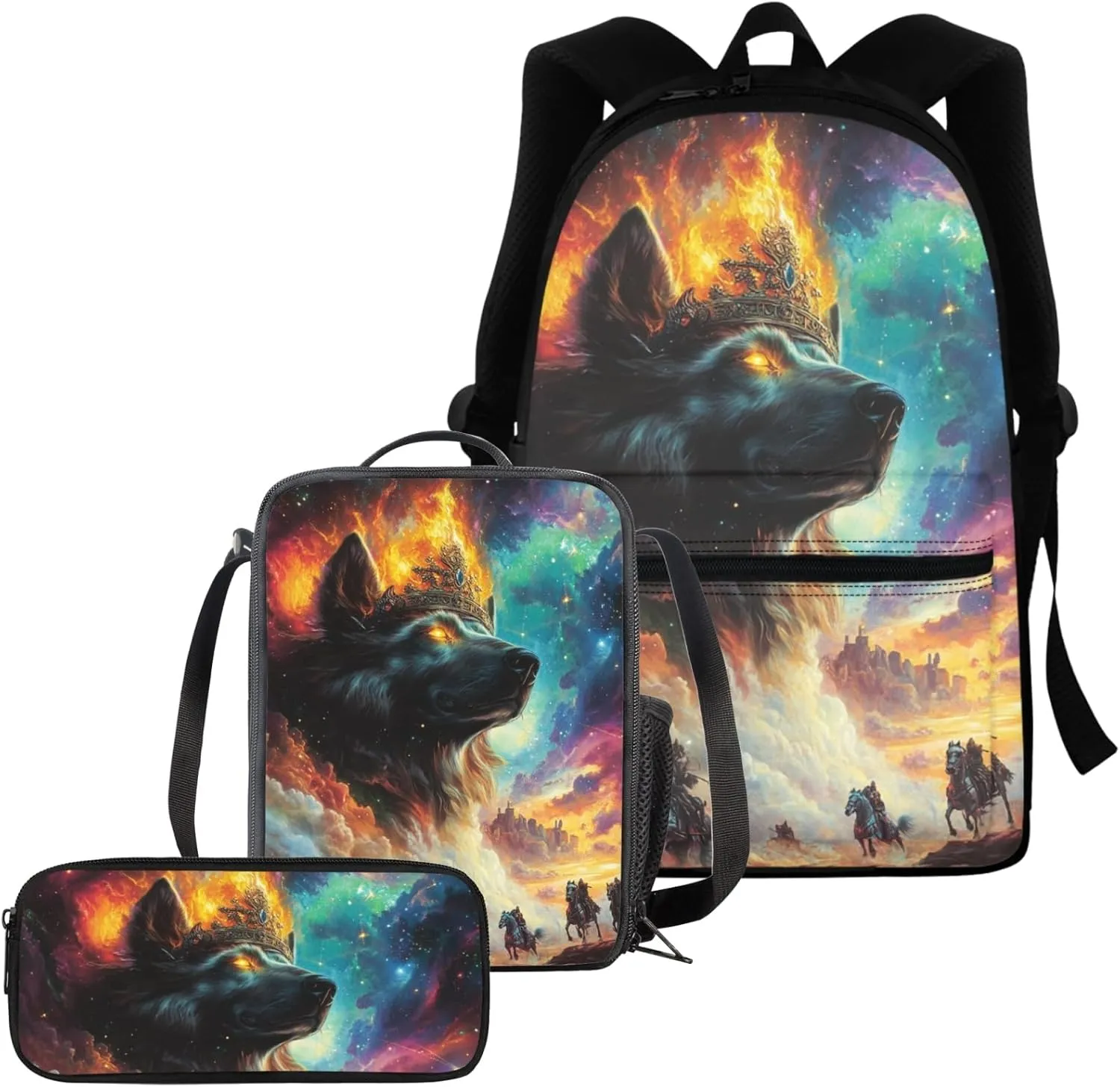 AmzPrint 3 Pcs Backpack Set For Boys Finnish Lapphund Dog School Backpacks Matching Lunch Bag Pencil Bag Back To School Gift