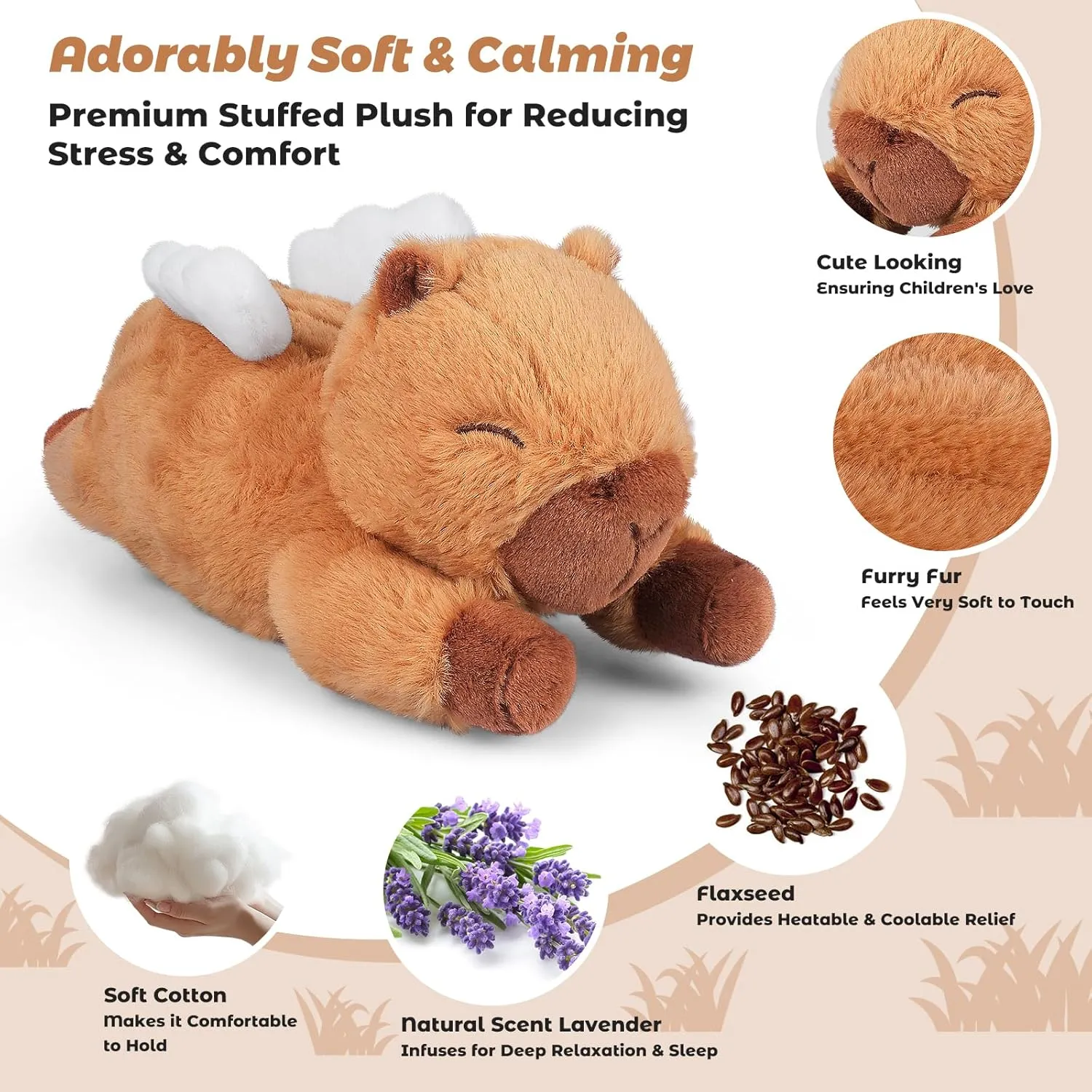 Angel Capybara Coolable & Microwavable Stuffed Animal for Period Cramp Pain Relief, Soothing Heating Pad Stuffed Animal, Capybara Plush for Adults & Kids, Cute Huggable Stuffed Capybara Toy