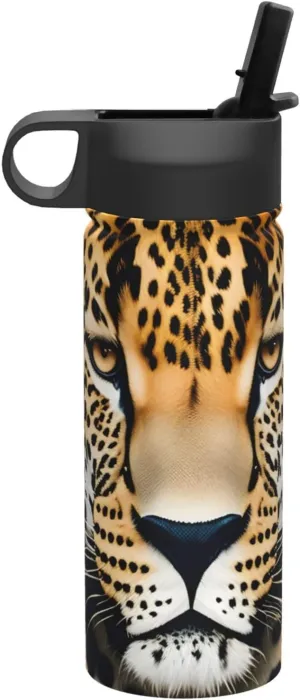 Animal Leopard Print Flask Stainless Steel Water Bottle with Straw 18OZ FOR Outdoor Gym Commute