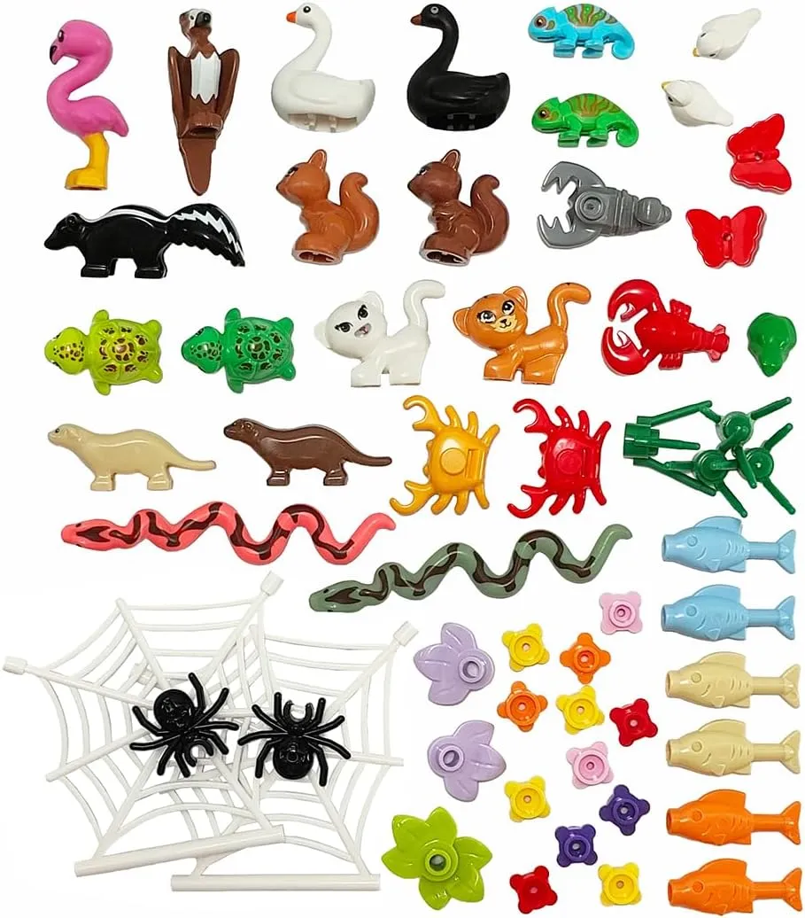 Animals Figures Building Block Pack, Jungle Forest Animals Bricks Accessories, City Zoo Parts and Pieces, MOC Toy Gift for Kids