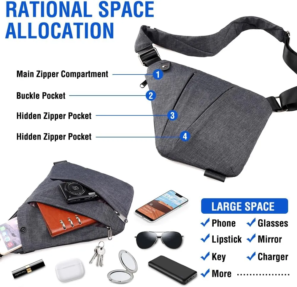 Anti Theft Bag, Anti Theft Crossbody Bag for Women/Men, Travel Sling Bag for Men