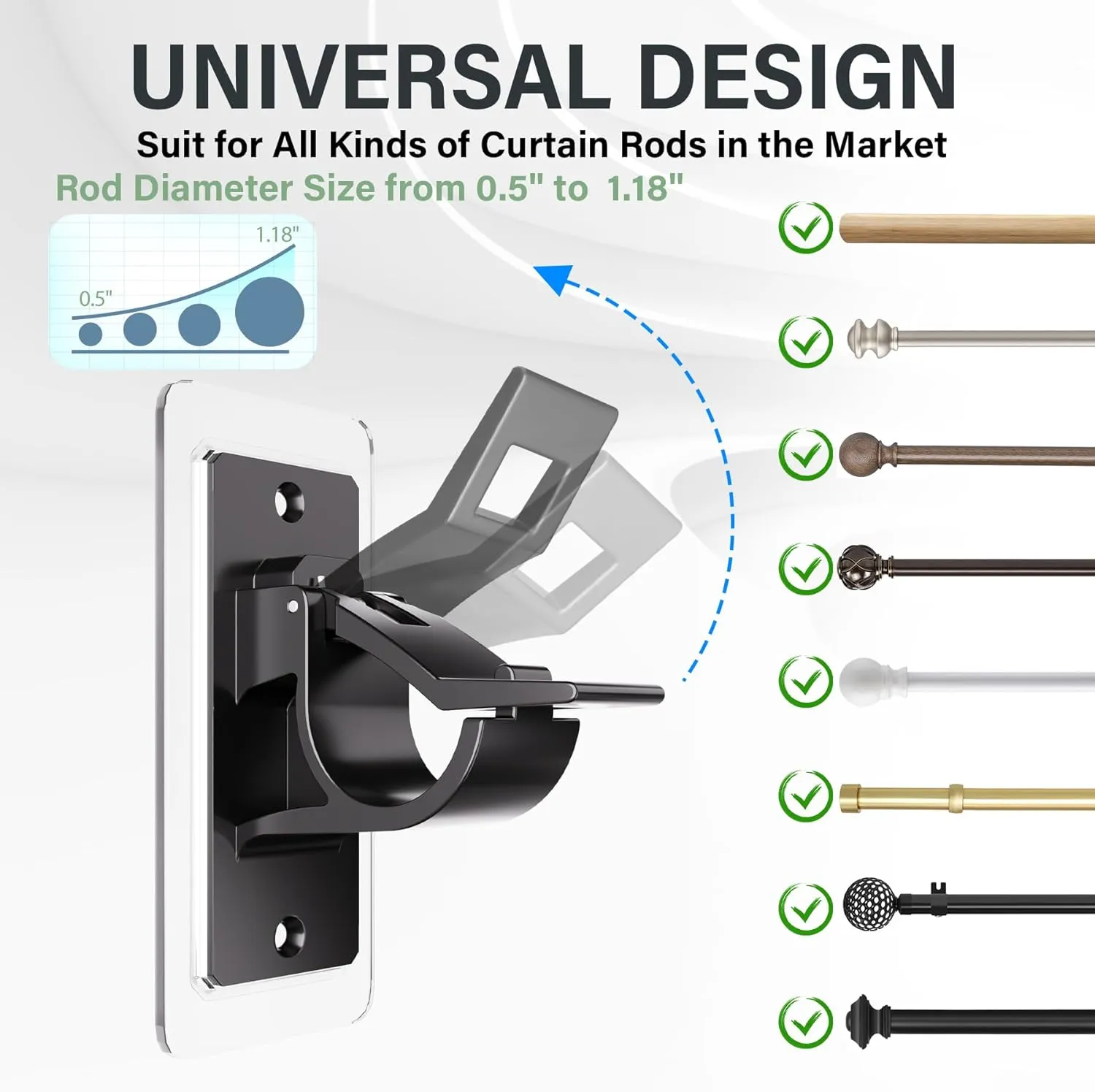 Antimbee 12-Pack Self Adhesive Rod Brackets, No Drill Needed Curtain Rod Holders, Multipurpose Nail Free Stick on Curtain Rod Hooks, Curtain Hangers for Bathroom, Bedroom, Livingroom