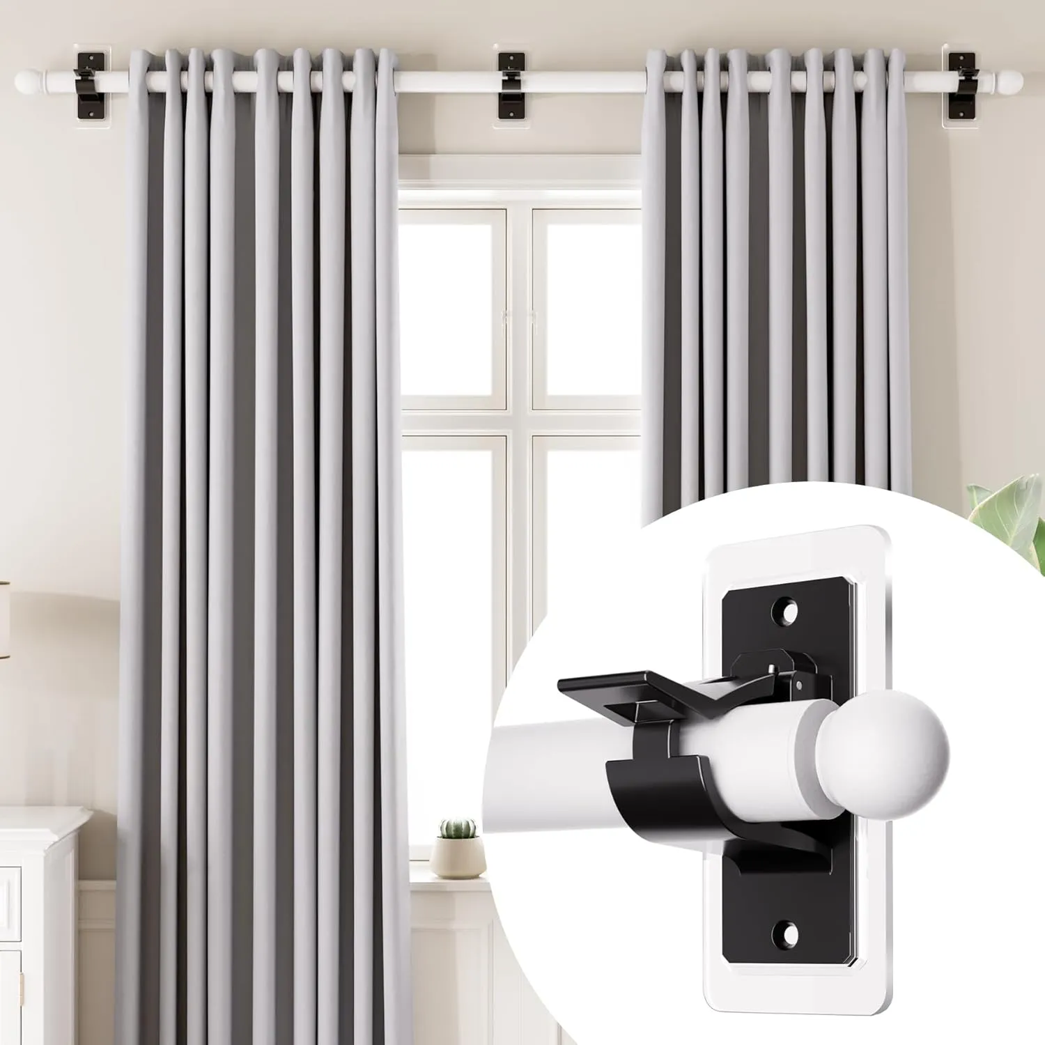 Antimbee 12-Pack Self Adhesive Rod Brackets, No Drill Needed Curtain Rod Holders, Multipurpose Nail Free Stick on Curtain Rod Hooks, Curtain Hangers for Bathroom, Bedroom, Livingroom