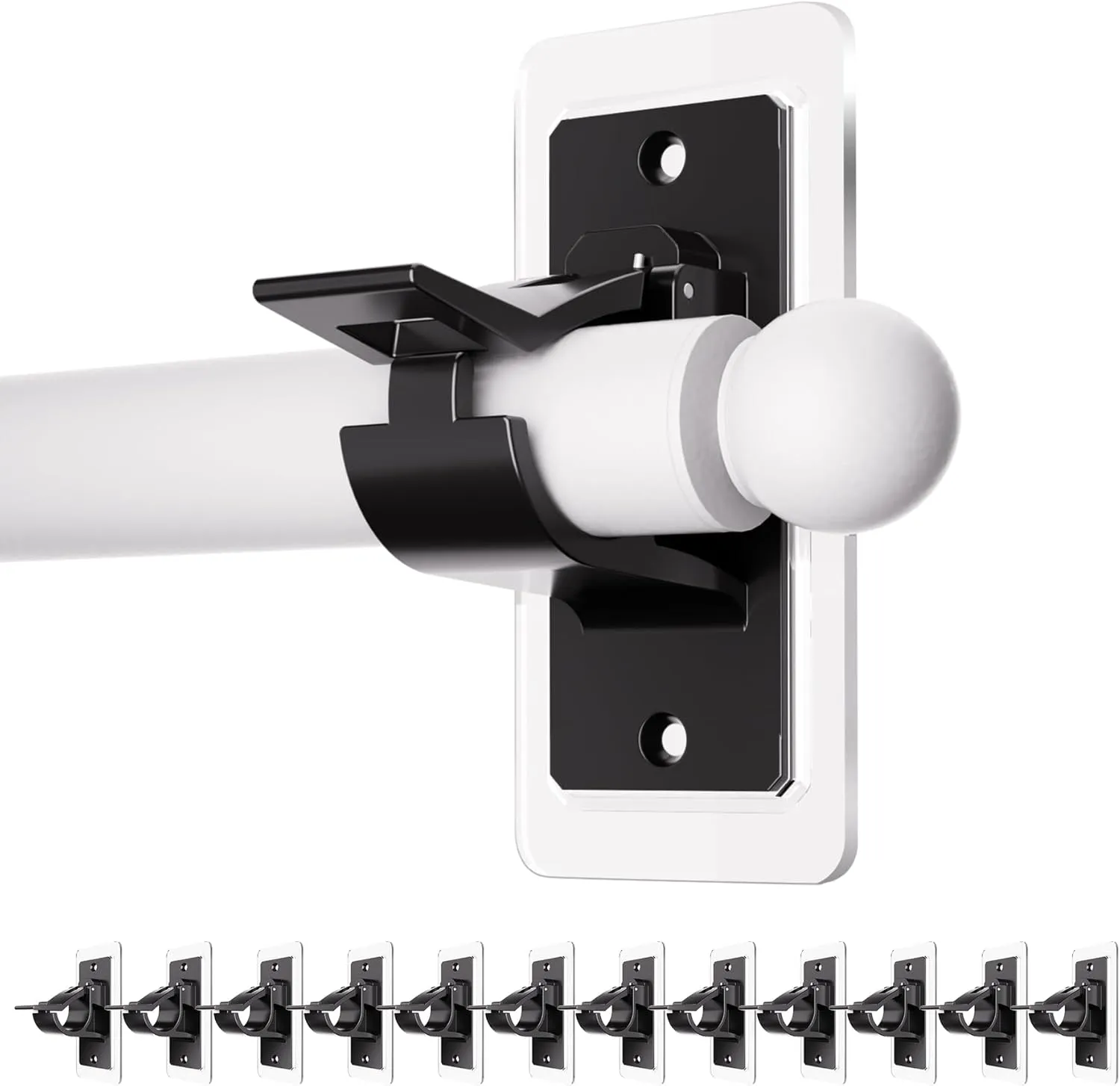 Antimbee 12-Pack Self Adhesive Rod Brackets, No Drill Needed Curtain Rod Holders, Multipurpose Nail Free Stick on Curtain Rod Hooks, Curtain Hangers for Bathroom, Bedroom, Livingroom