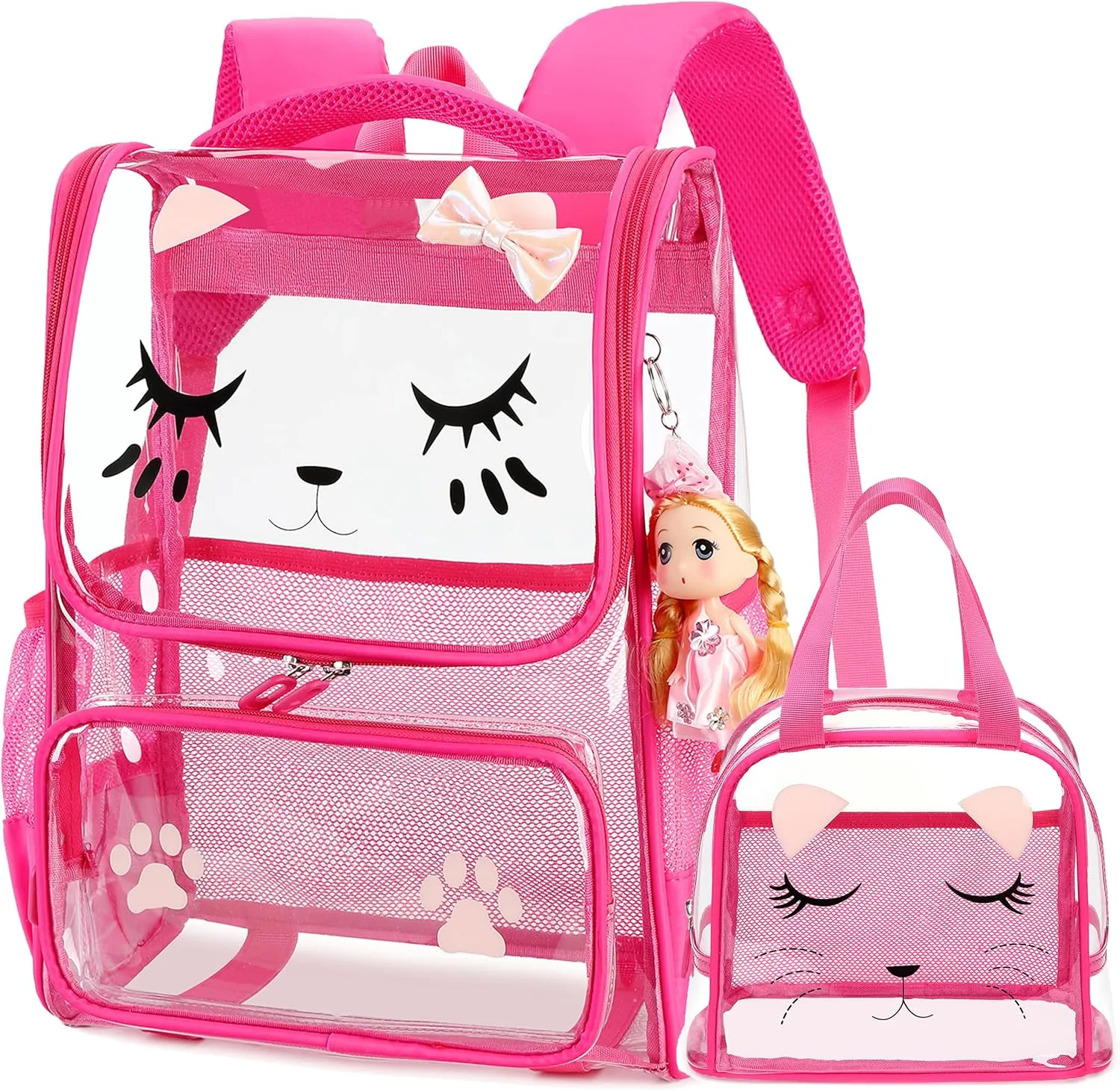 AO ALI VICTORY Clear Girls Backpacks Transparent Cute Backpack for Kids Toddler Preschool Bookbags Elementary School Bag (rose red set 1)