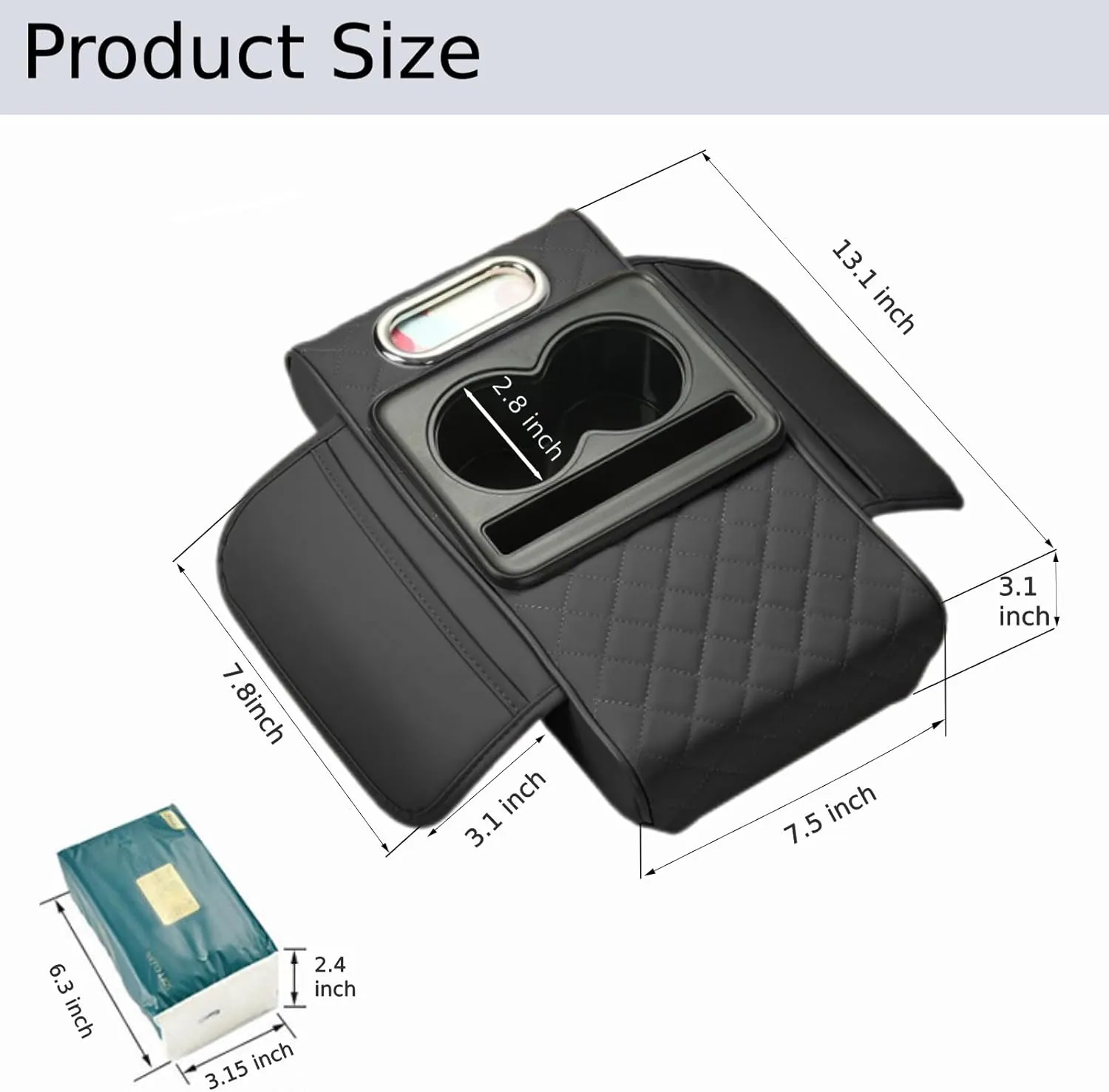 Arm Rest Cover for Car, Microfiber Leather Car Center Console Cover with 2 Storage Bags, 2 Cup Holders and a Tissue Box, Universal Car Accessories, Red