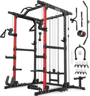 ARMAC Power Cage,Power Rack with LAT Pulldown,Multi-Function Training Attachments for Home Gym Fitnees Equipment,1500LBS