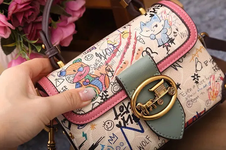 Arrival Women's Top-Handle Bag with Minimalist Graffiti Bear Design Classic and Versatile Shoulder Crossbody Bag Designer Bag