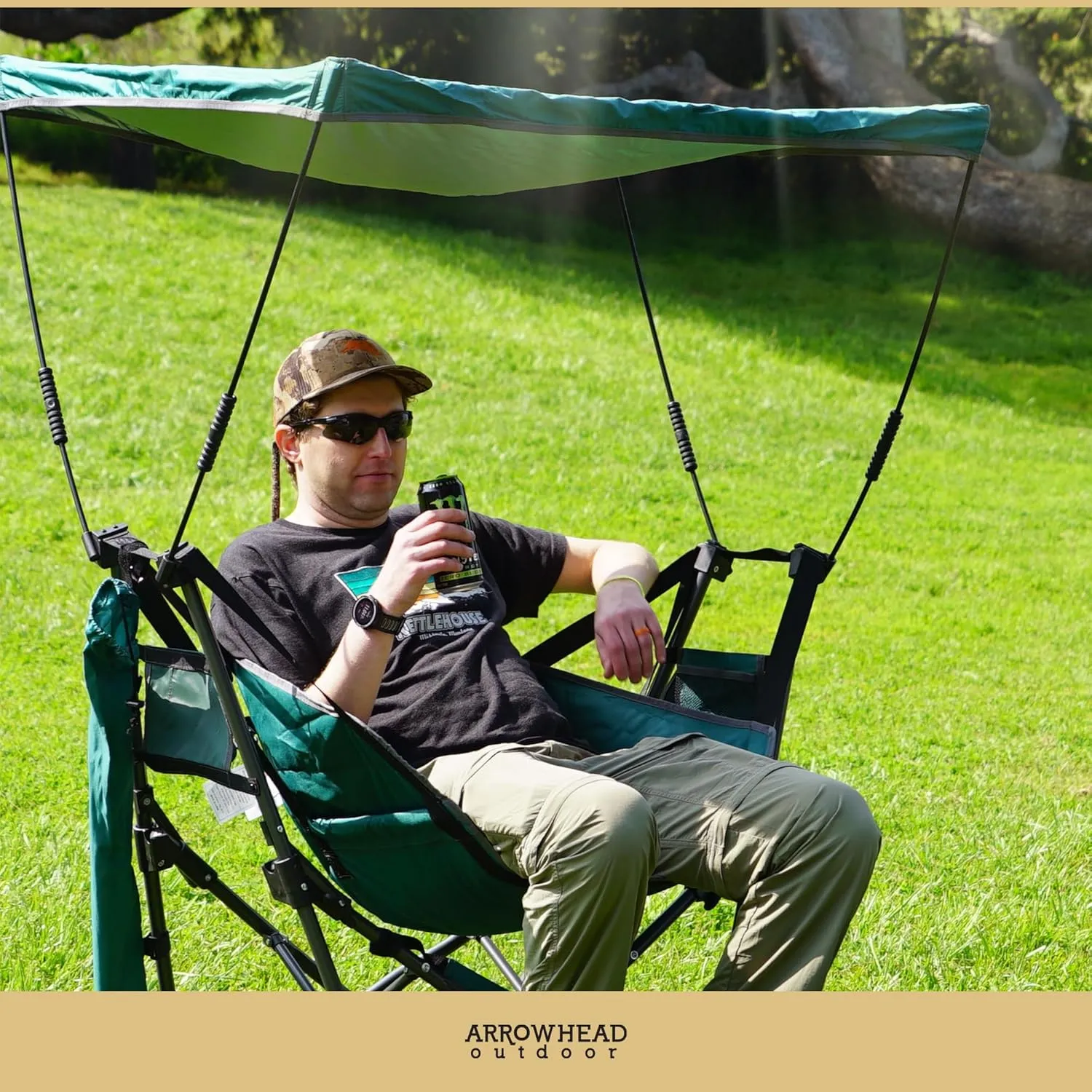ARROWHEAD OUTDOOR Portable Folding Swinging Hammock Camping Chair, Removable Canopy, Perfect for Stargazing, Cup Holder, Storage Pouch, Carrying Bag Included, Supports up to 300lbs, USA-Based Support