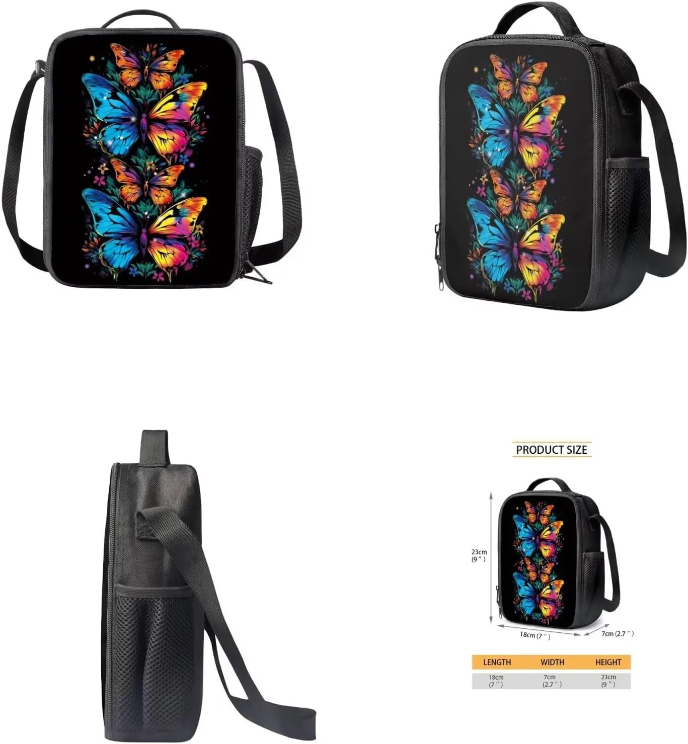 Art Butterfly Backpack for Girls Large Backpacks Set with Lunch Box Kids School Shoulder Bags for Travel Handbag Waterproof Backpacks Easy to Clean School Bag Book Packs