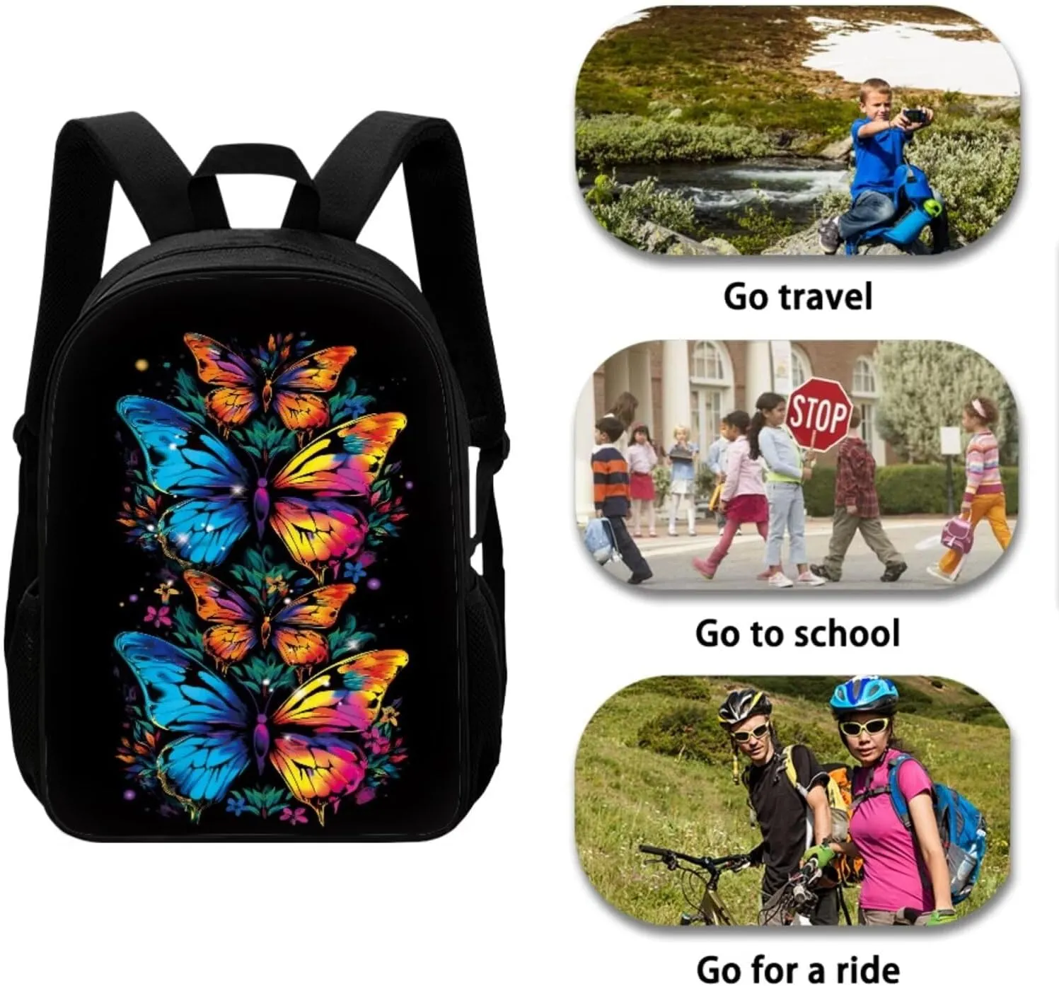 Art Butterfly Backpack for Girls Large Backpacks Set with Lunch Box Kids School Shoulder Bags for Travel Handbag Waterproof Backpacks Easy to Clean School Bag Book Packs