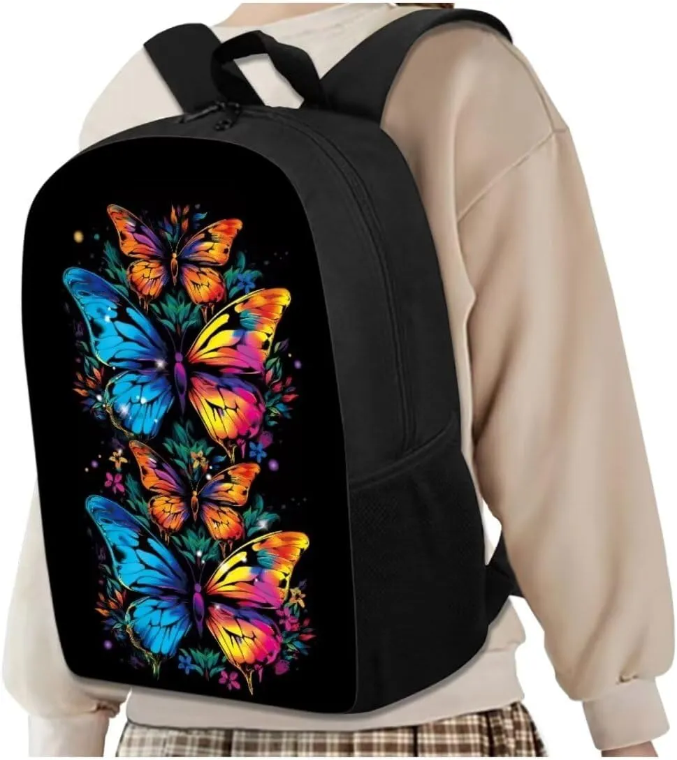Art Butterfly Backpack for Girls Large Backpacks Set with Lunch Box Kids School Shoulder Bags for Travel Handbag Waterproof Backpacks Easy to Clean School Bag Book Packs