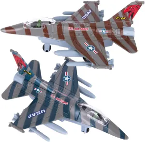 ArtCreativity Diecast F-16 Fighter Jet Toy, Pull Back Military Fighter Jets, 2 pcs, 6 inches Diecast Metal Airplane Jet Toys, Air Force Cake Decorations, Birthday Gift for Toddler Boys and Girls