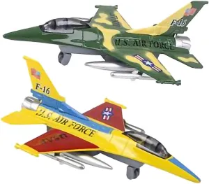 ArtCreativity Diecast F-16 Jets with Pullback Mechanism, Set of 2, 7.5 inches Diecast Metal Jet Plane Fighter Toys for Boys, Air Force Military Cake Decorations, Party Favors, Goodie Bag Fillers