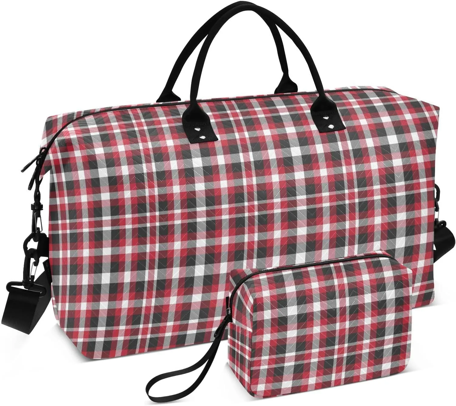 Aslsiy Travel Duffel Bags for Women Classic Plaid Tartan Pattern Sports Duffel Bags Weekender Bags Gym Bag with Toiletry Bag Carry on Overnight Bag