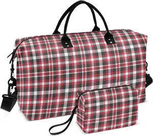 Aslsiy Travel Duffel Bags for Women Classic Plaid Tartan Pattern Sports Duffel Bags Weekender Bags Gym Bag with Toiletry Bag Carry on Overnight Bag