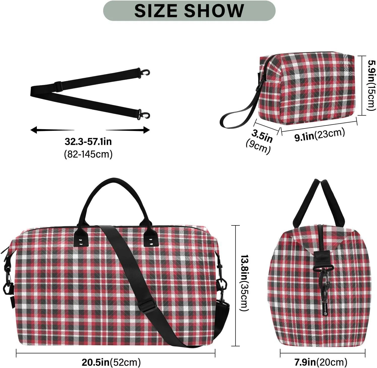 Aslsiy Travel Duffel Bags for Women Classic Plaid Tartan Pattern Sports Duffel Bags Weekender Bags Gym Bag with Toiletry Bag Carry on Overnight Bag