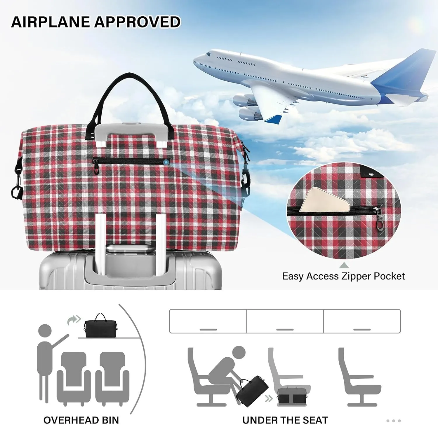 Aslsiy Travel Duffel Bags for Women Classic Plaid Tartan Pattern Sports Duffel Bags Weekender Bags Gym Bag with Toiletry Bag Carry on Overnight Bag