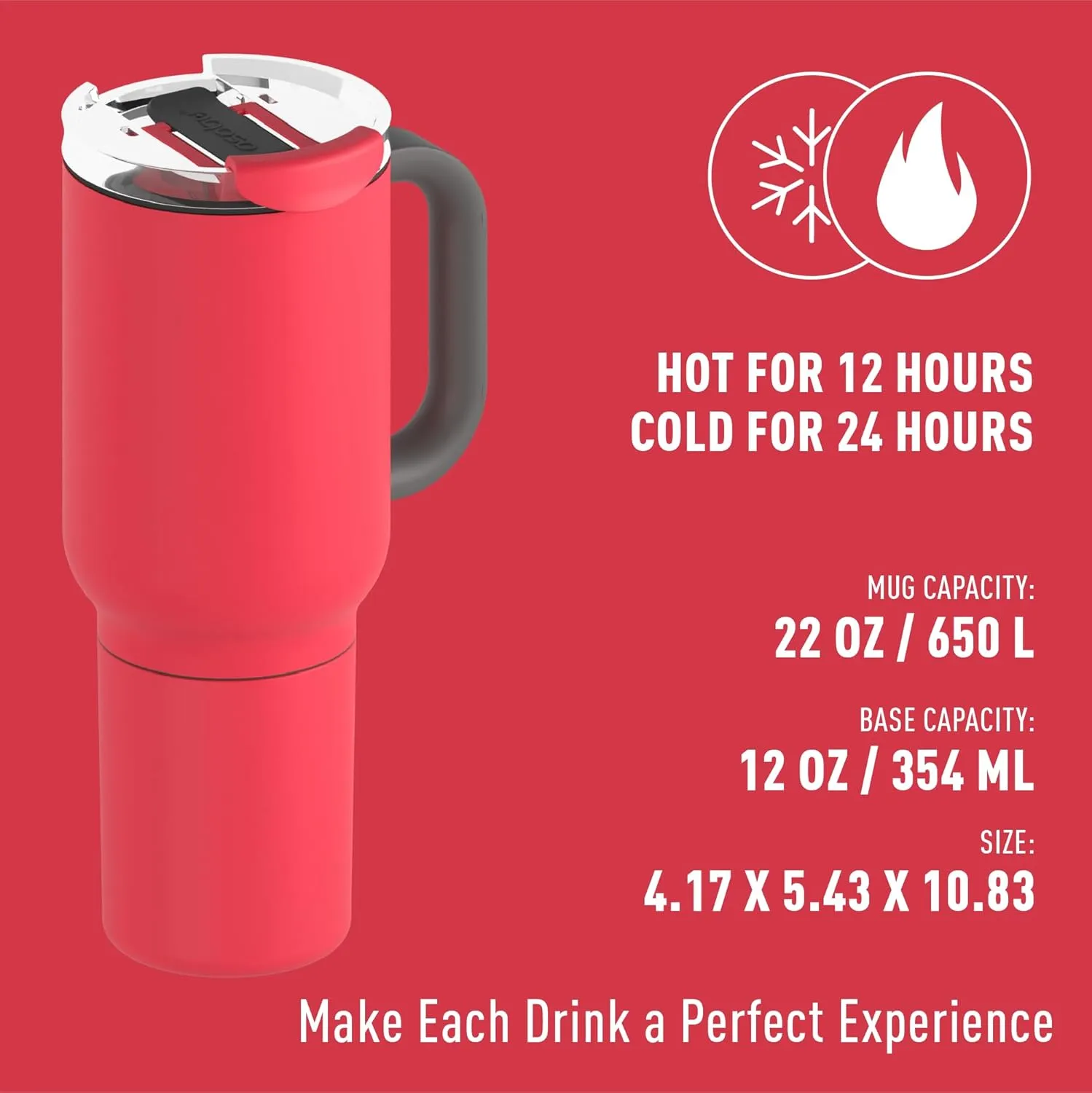 asobu DUPLEX 2-in-1 Travel Mug and Beer Can Holder Enjoy hot and cold drinks simultaneously -22 oz Hot Coffee or Tea Tumbler with Attached 12 oz Cold Can Holder for Beer or Soda, Red