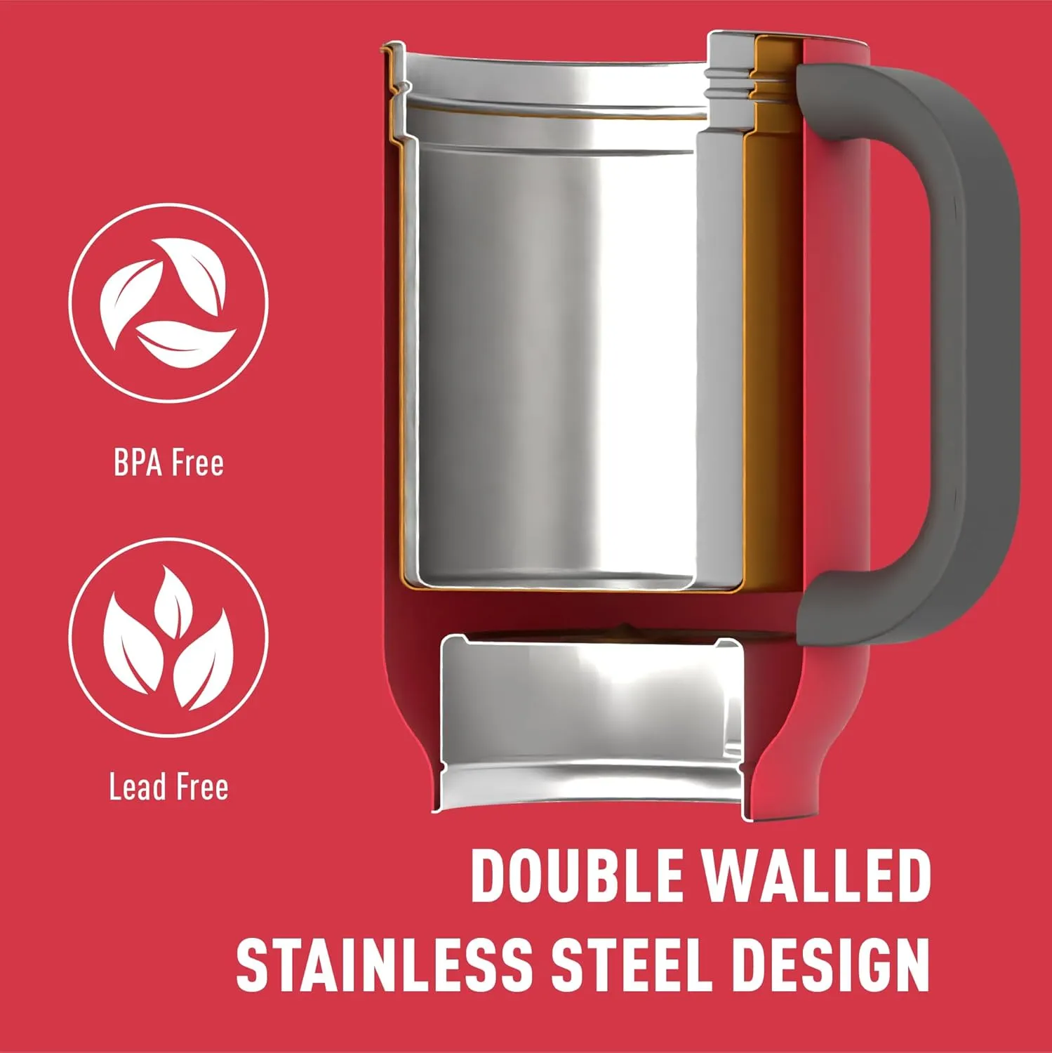 asobu DUPLEX 2-in-1 Travel Mug and Beer Can Holder Enjoy hot and cold drinks simultaneously -22 oz Hot Coffee or Tea Tumbler with Attached 12 oz Cold Can Holder for Beer or Soda, Red