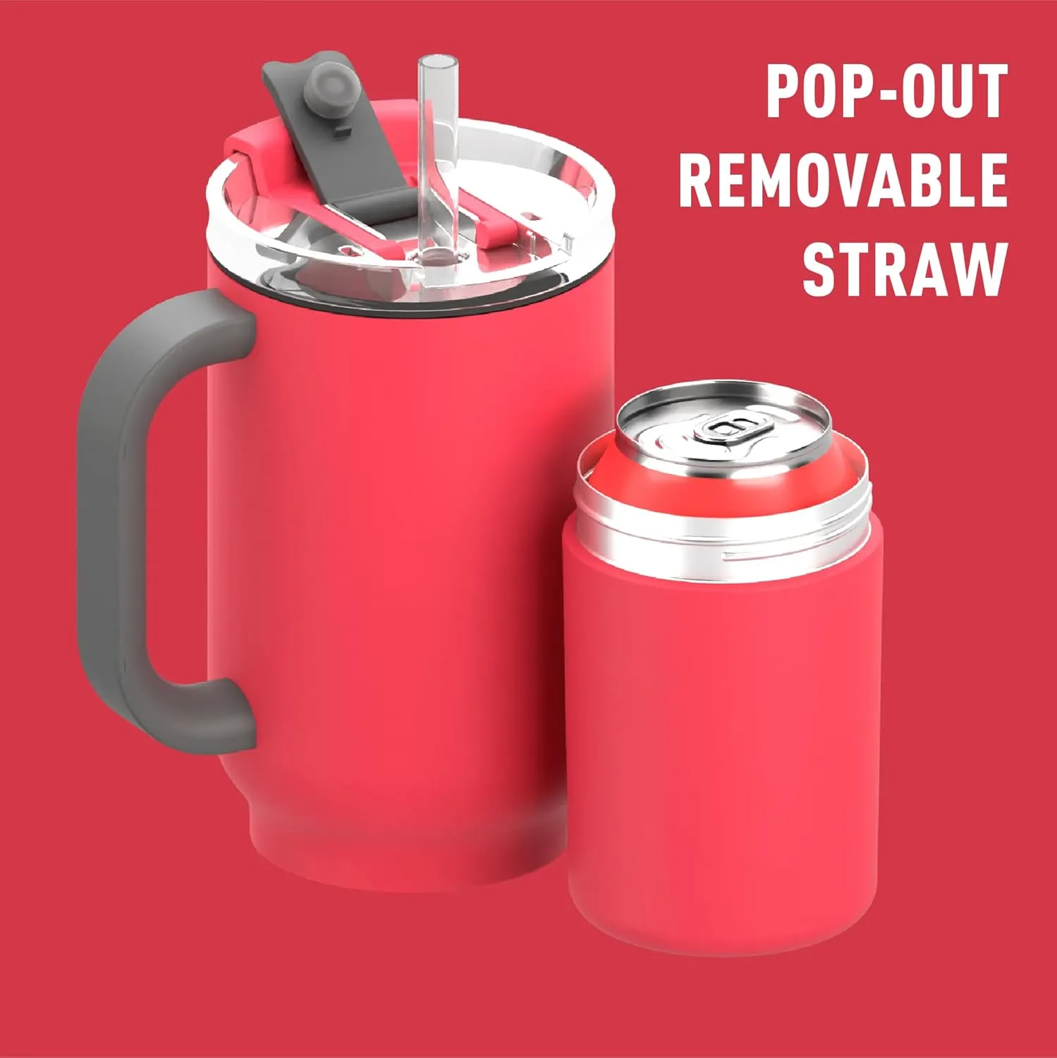 asobu DUPLEX 2-in-1 Travel Mug and Beer Can Holder Enjoy hot and cold drinks simultaneously -22 oz Hot Coffee or Tea Tumbler with Attached 12 oz Cold Can Holder for Beer or Soda, Red