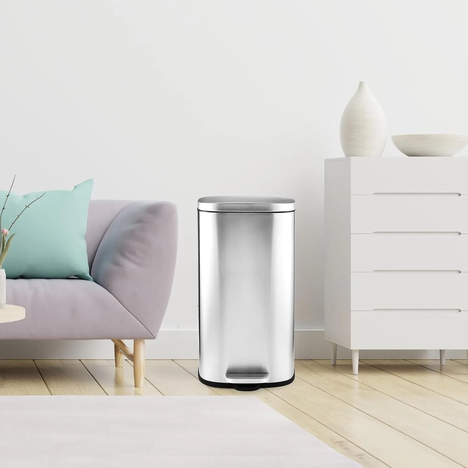 AthLike Trash Can, Stainless Steel Kitchen Garbage Can, Step Waste Bin with Hinged Lid and Removable Inner Bucket, Soft-Close, Dustbin for Bathroom Bedroom Living Room Home (Silver, 13.2 Gal)