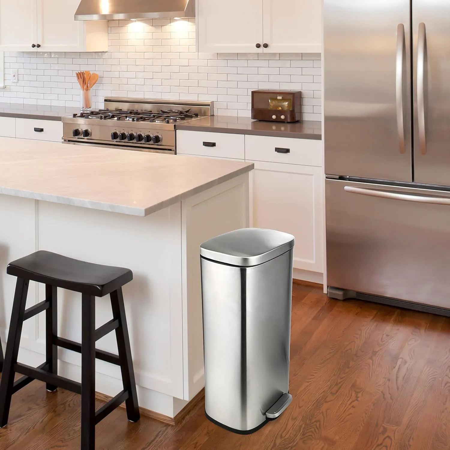 AthLike Trash Can, Stainless Steel Kitchen Garbage Can, Step Waste Bin with Hinged Lid and Removable Inner Bucket, Soft-Close, Dustbin for Bathroom Bedroom Living Room Home (Silver, 13.2 Gal)