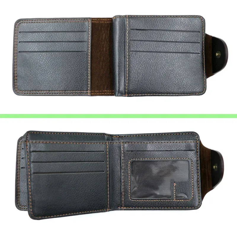 Attack on Titan Brown Short Men'S Wallet Fold over PU Leather Button Purse with Zipper Pocket