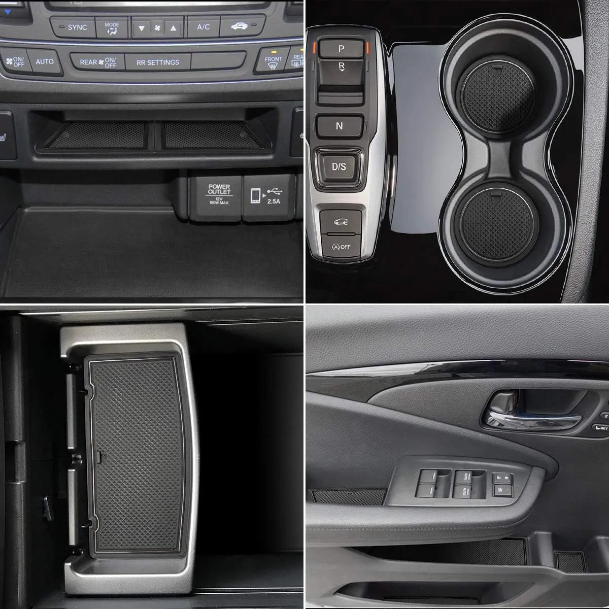 auovo Door Mats for Honda Pilot 2021 2022 2016-2020 Interior Accessories Custom Fit Door Compartment Cup Holder Center Console Anti Dust Mats Inserts (31pcs/Set) (Black Trim)