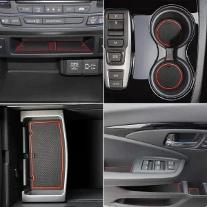 auovo Door Mats for Honda Pilot 2021 2022 2016-2020 Interior Accessories Custom Fit Door Compartment Cup Holder Center Console Anti Dust Mats Inserts (31pcs/Set) (Red Trim)