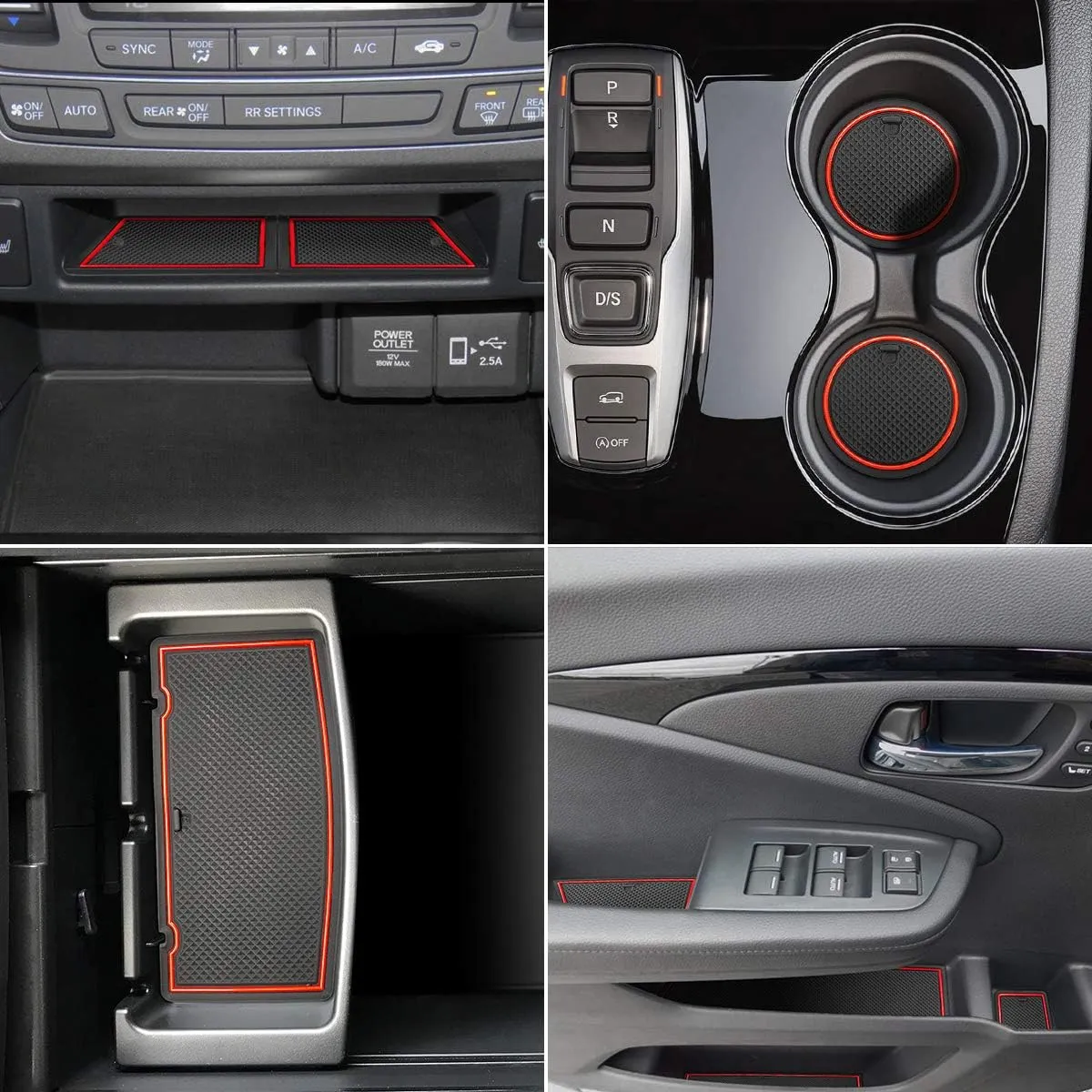 auovo Door Mats for Honda Pilot 2021 2022 2016-2020 Interior Accessories Custom Fit Door Compartment Cup Holder Center Console Anti Dust Mats Inserts (31pcs/Set) (Red Trim)