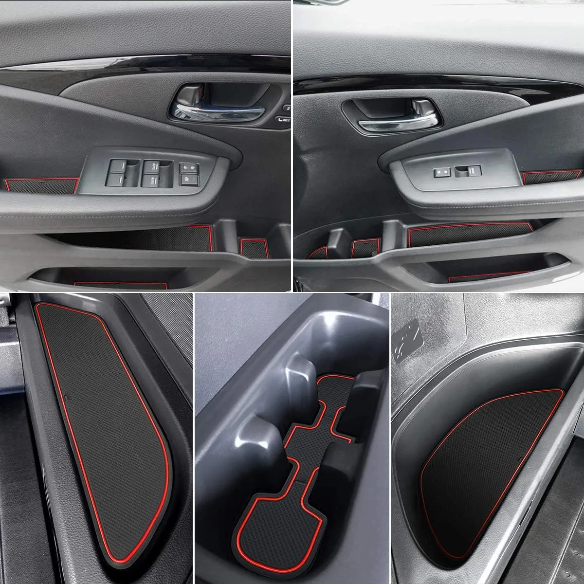 auovo Door Mats for Honda Pilot 2021 2022 2016-2020 Interior Accessories Custom Fit Door Compartment Cup Holder Center Console Anti Dust Mats Inserts (31pcs/Set) (Red Trim)