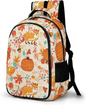 Autumn Leaf Fox Laptop Backpack Pumpkin Apple Pears Travel Bags Daypack Durable Work Camping Hiking Back Packs for Women Men