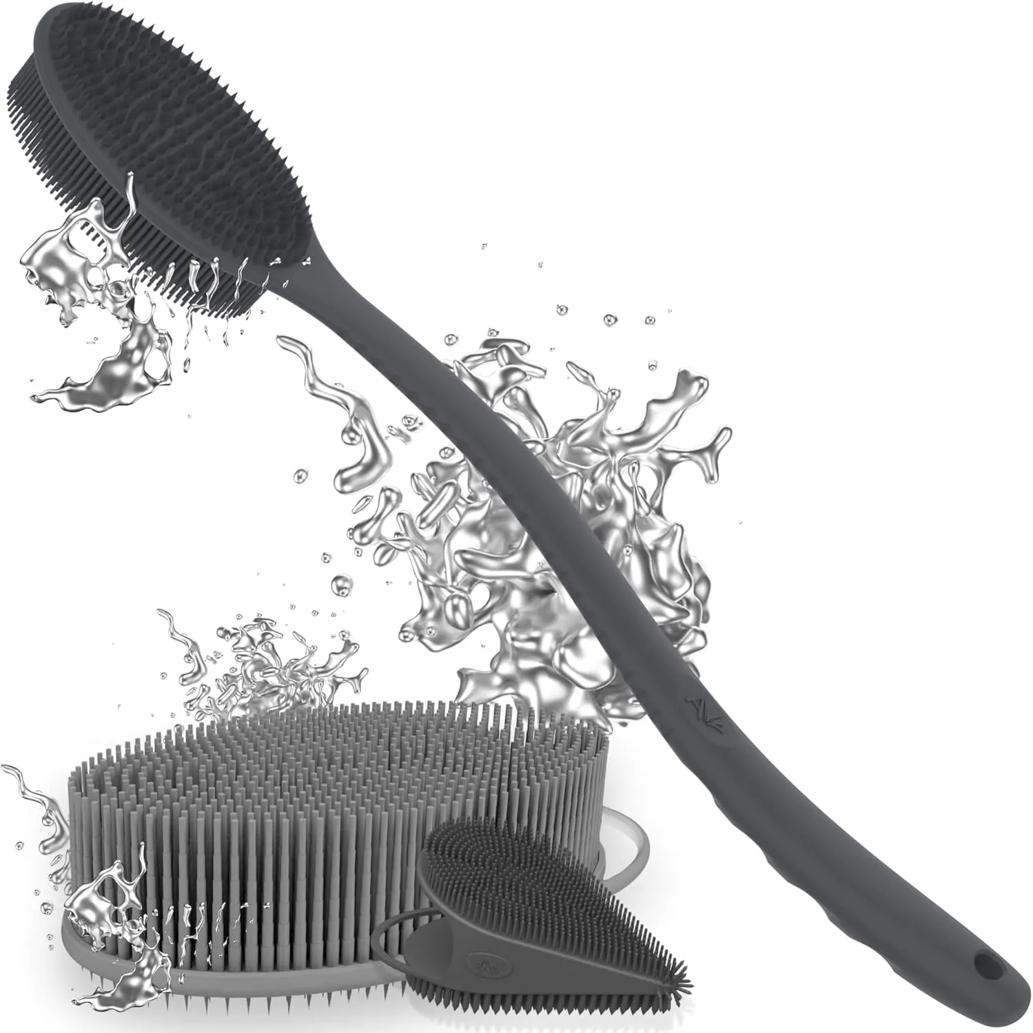 Avilana Style 2 Silver-Infused Body Scrubber (Gray)   Long Handle Silver-Infused Back Scrubber (Gray)   Gentle Face Scrubber (Gray) | Quick-Dry, Odor Control Shower Set for Full-Body Care