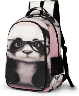 Baby Panda with Glasses Travel Backpack Adjustable Computer Bag Casual Travel Daypack Satchel Backpack Unisex