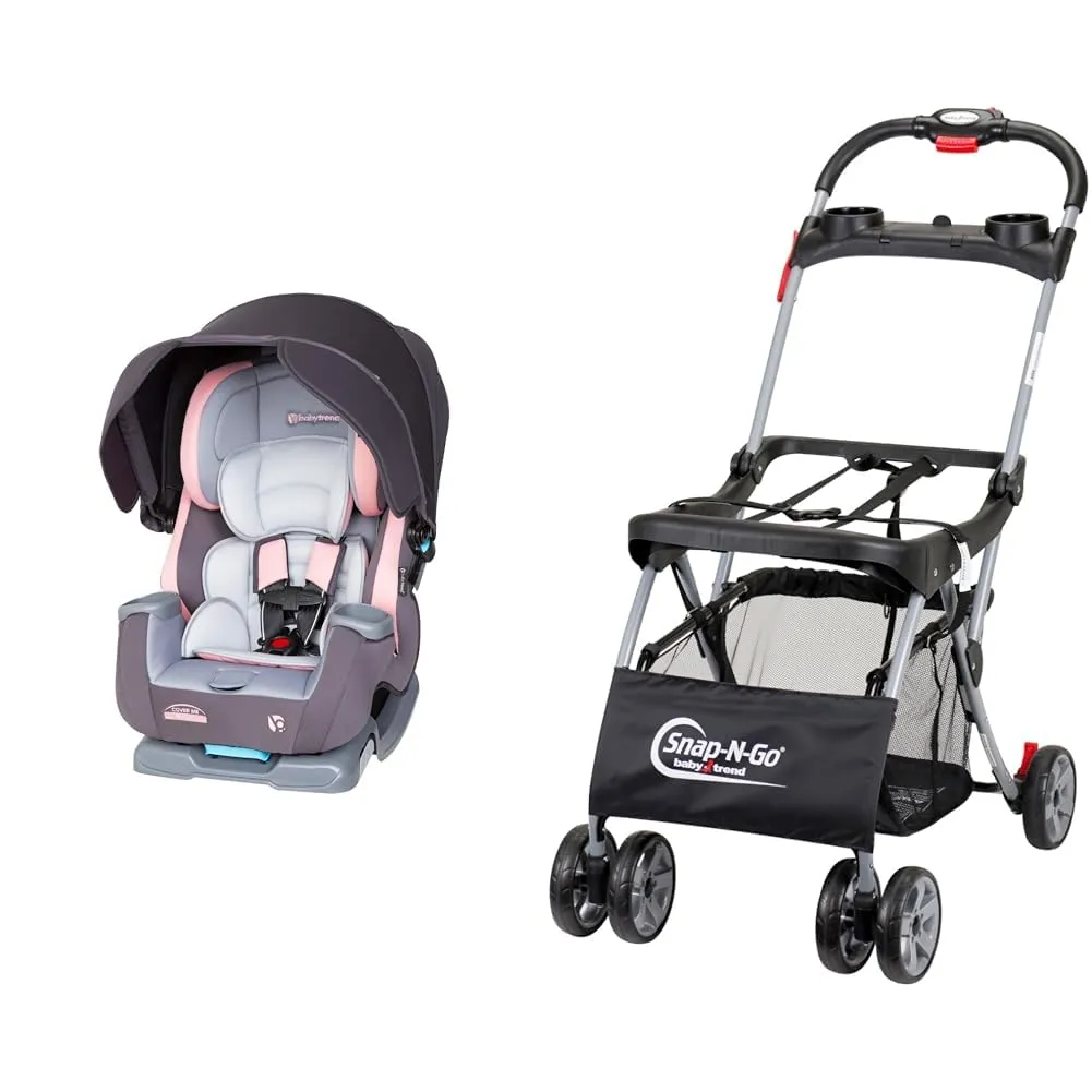 Baby Trend Cover Me 4 in 1 Convertible Car Seat, Quartz Pink & Snap N Go EX Polyester Lightweight Foldable Universal Single Infant Car Seat Carrier with 2 Cup Holder and Covered Compartment, Black