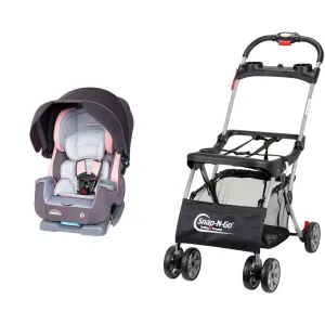 Baby Trend Cover Me 4 in 1 Convertible Car Seat, Quartz Pink & Snap N Go EX Polyester Lightweight Foldable Universal Single Infant Car Seat Carrier with 2 Cup Holder and Covered Compartment, Black