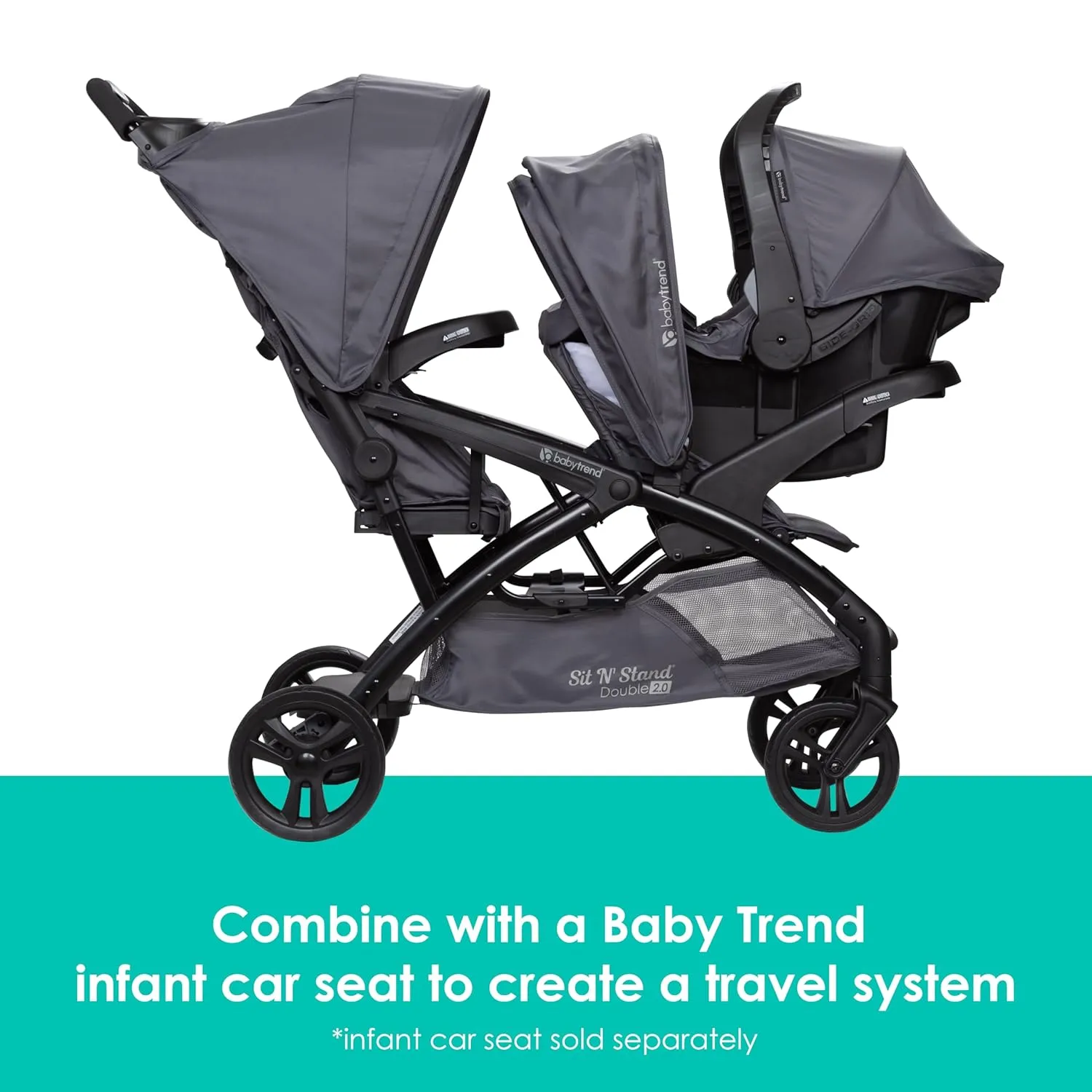 Baby Trend Sit N' Stand® Double 2.0 Stroller, Dash Grey